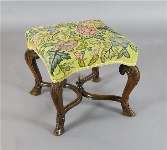A late 17th century walnut stool, W.1ft 8in. H.1ft 4in.